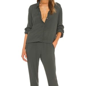 Monrow Crepe Long Sleeve Jumpsuit in Camo